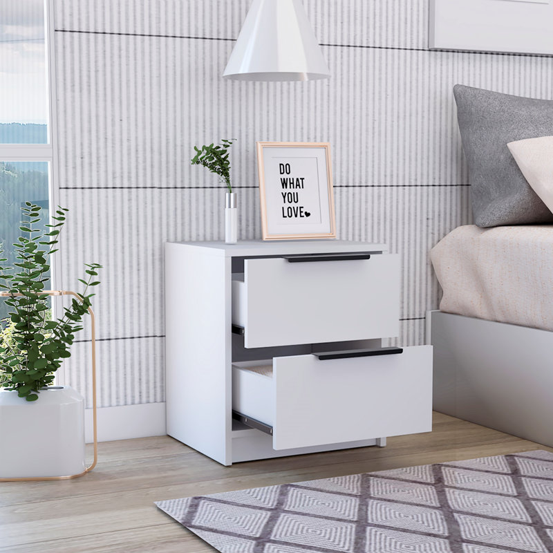 Nightstand Cervants, Two Drawers, 18" High Nightstand, White