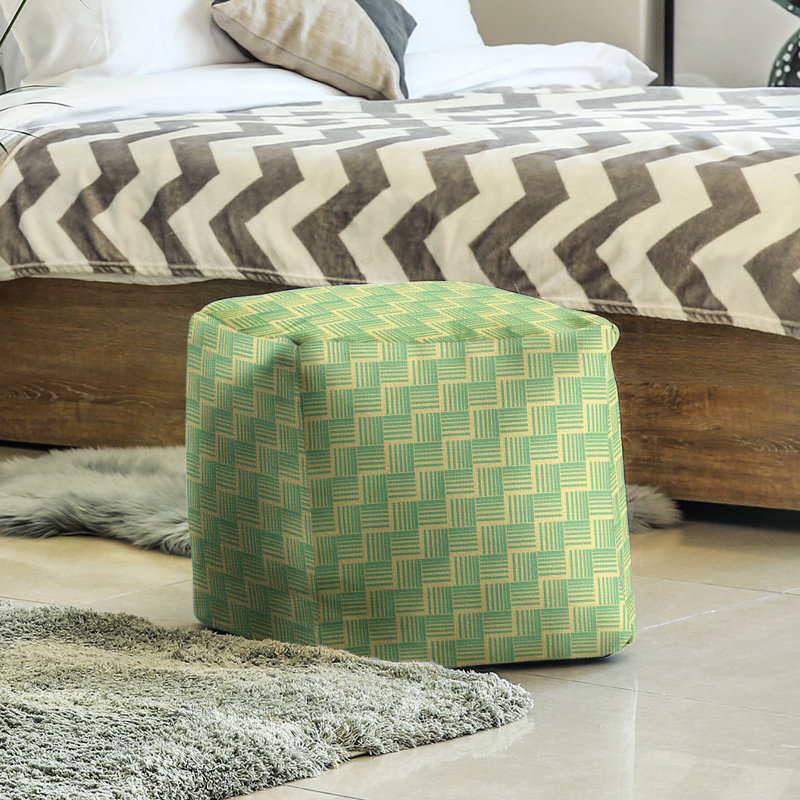 Repose-pieds cubique à rayures classic basketweave, Jaune / vert