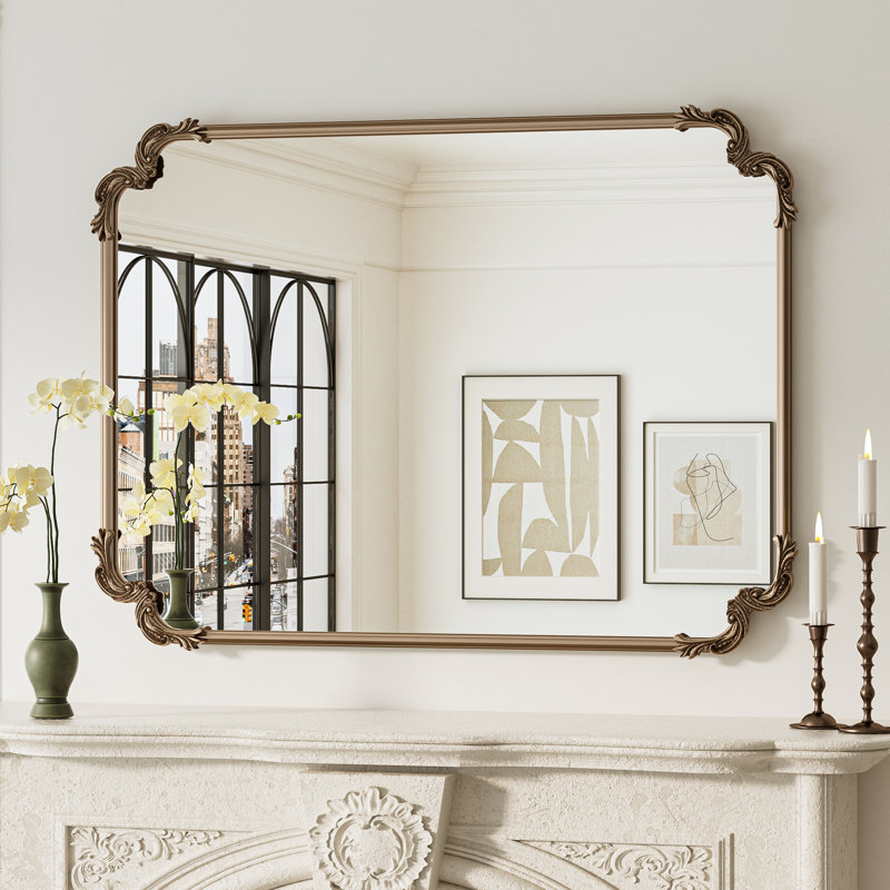 Iron Rectangle Mirror, 40" x 30", Antique Gold