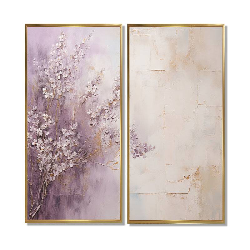«Blooming Lilac Melody II» - art mural traditionnel mauve, H 20 po x l 24 po, Impression encadrée flottante, Doré