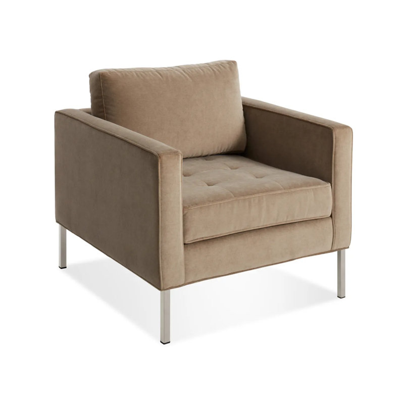 Paramount Upholstered Armchair, Stainless Steel, Otter Velvet Polyester Blend