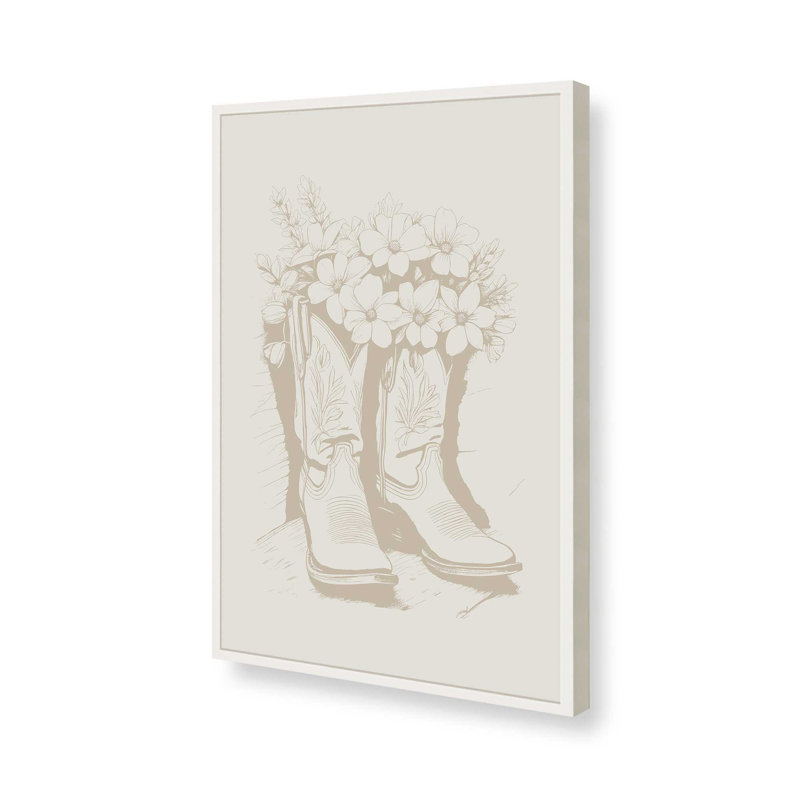 Imprimé de bottes de cowboy botanique, H 25 po x l 19 po, Blanc opaque