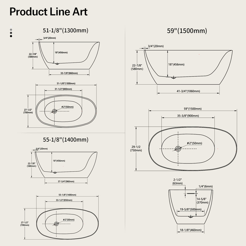 MonBlari 59" X 29" Acrylic Freestanding Soaking Bathtub with Overflow and Pop-up Drain For Bathroom, Matte Black