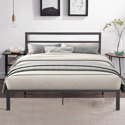 Structure de lit moderne en métal gris anthracite pour grand lit - construction, sommeil silencieux, assemblage facile, espace de rangement disponible, aucun sommier requis, convient à tous les types de matelas, limite de poids de 600 lb avec tête de lit