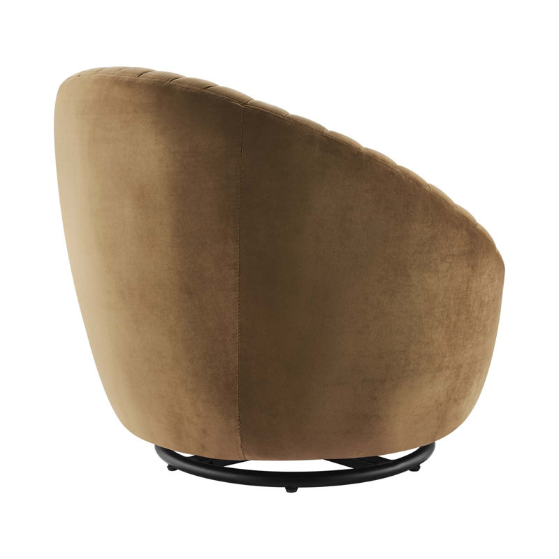 Upholstered Swivel Barrel Chair, Cognac Velvet