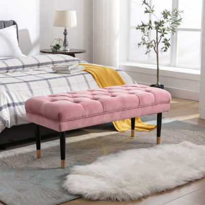 Tufted Bench Modern Velvet Button Upholstered Ottoman Enches Bedroom Rectangle Fabric Footstool With Metal Legs For Living Room Entryway -  Mercer41, A4AD6BB9F09D4D9D982936FC9E711EE6