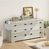 Hellat 6 Drawer 59.1" W Double Dresser with Side Pocket, TV stand with Smooth Sliding Drawers, for Living Room, Bedroom 