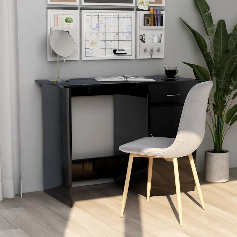 Desk Standing Computer Desk Office Desk with Drawer Engineered Wood, Gloss Black