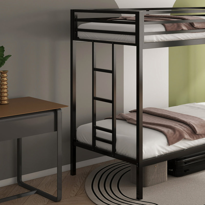 Lit simple en métal au-dessus d'un lit superposé noir - Espace, bruit, s'adapte aux matelas, installation rapide, réversible, sécurité idéale pour les petites pièces, assemblage, placement en premier, chambre à coucher