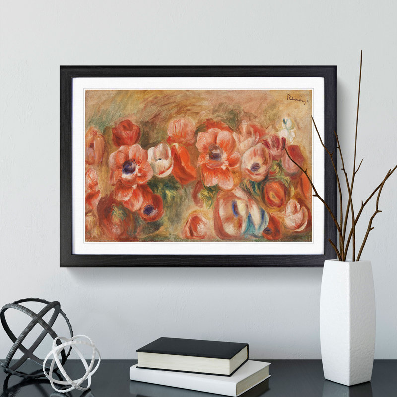 Anemones by Pierre-Auguste Renoir - Picture Frame Painting, 48cm H x 65cm W x 2cm D, Black