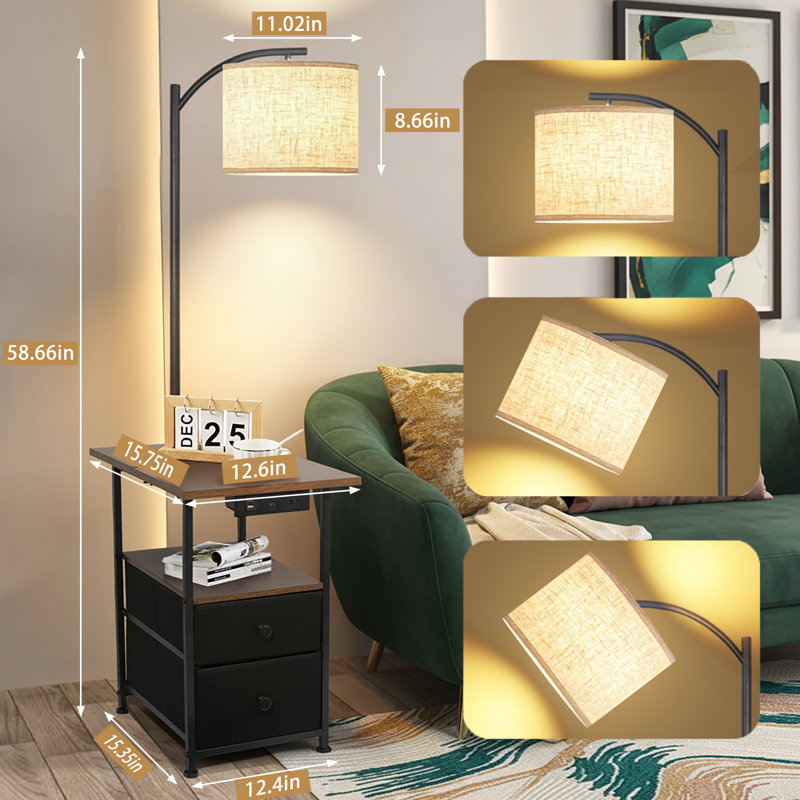 Lampe de table sur pied 58,66 "avec prise USB et prise, Brun rustique
