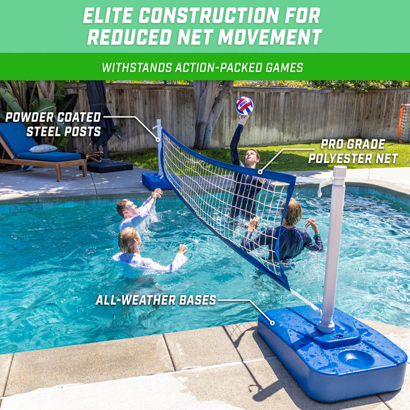 Elite Adjustable Blue and White Pool Volleyball Game Set