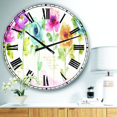 Horloge murale traditionnelle peinte à la main arc-en-ciel - roses traditionnelles