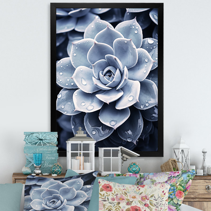 Bleu plante grasse I, Cadre simple noir, H 32 po x l 16 po x P 1 po