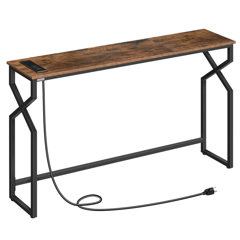 Treysin 44.9" Sofa Console Table With Power Outlet, Rustic brown