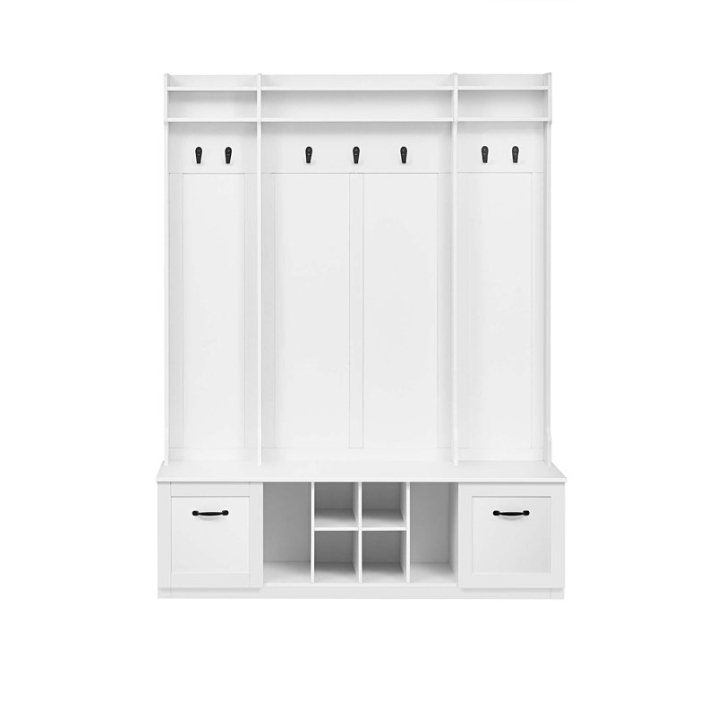 Hall Tree 58.8" Wide With Bench And Shoe Storage, White