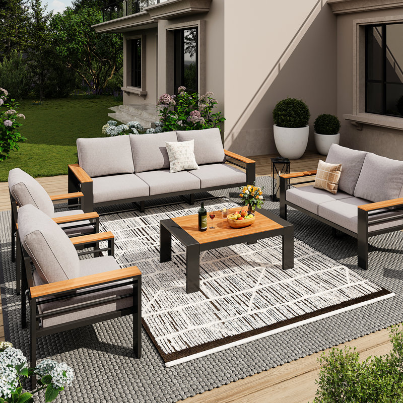 Outdoor Couch Aluminum Patio Furniture Sofa, 7 - Person Seating Group With Cushions, 5 Piece Conversation Sets With Removable Cushion