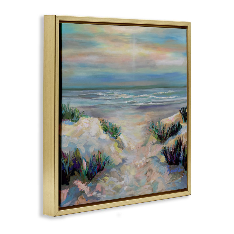 Cadre flottant Sanctifier Beach Sunrise, design par Jeanette Vertentes, H 25 po x l 25 po, Cadre flottant métallique doré
