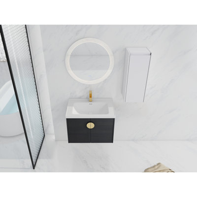 Meuble-lavabo 28 po avec lavabo en céramique et armoire d'appoint 28 po - Châtaignier noir, style moderne, rangement pratique