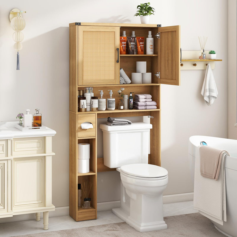 Over The Toilet Rattan Storage Cabinet