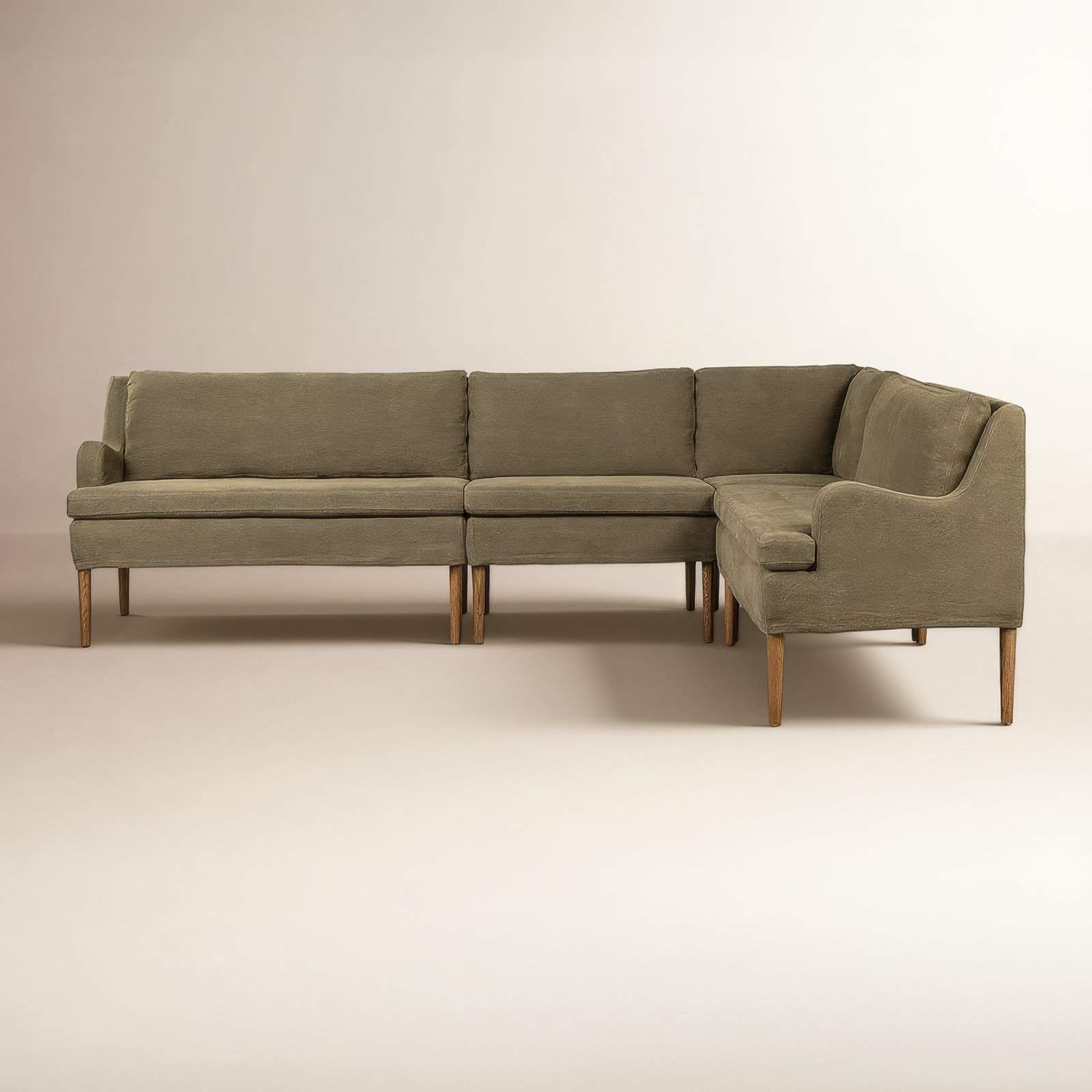 Aurelia Dining Banquette, Broadway Olive Linen, Right Hand Facing, 34.5" H x 99" W x 76" D