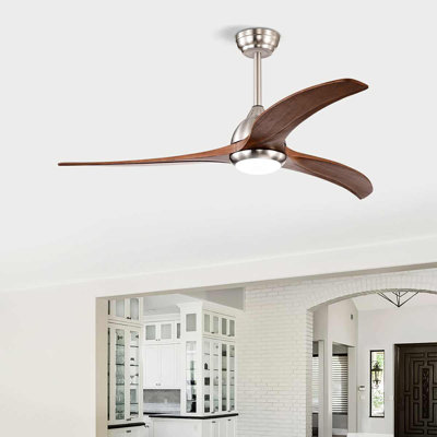Ventilateur de plafond en bois massif de 52 po avec lumière et télécommande