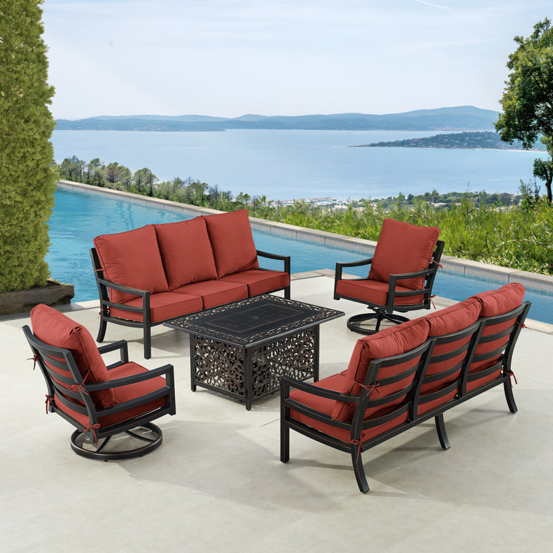 Demien 8 - Person Patio Conversation Set with Cushions, Red