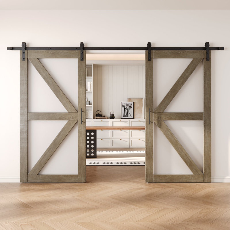 Portes de grange non assemblées et finies en verre avec motif de flèche à double flèche de 40 po x 80 po Homacer Classic Grey