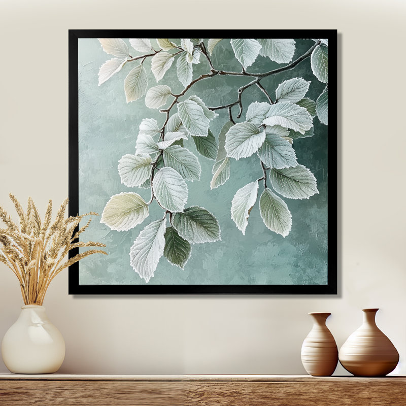 Frosted Leaves I - feuilles, art mural, Reproduction encadrée d'une seule photo, Noir, noir, noir, noir, H 16 po x l 16 po