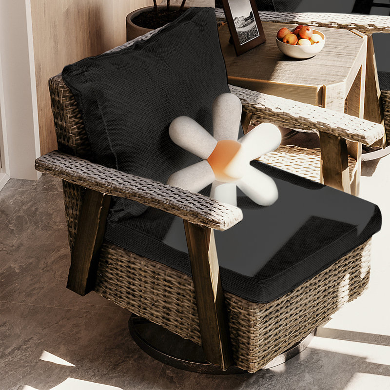 Chaise berçante d'extérieur en polyéthylène (PE) avec coussins Azalee, Noir