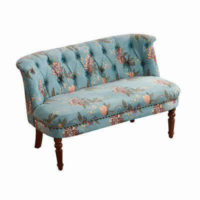 European Style Floral Sofa Chair with Tufted Design and Solid Wood Legs