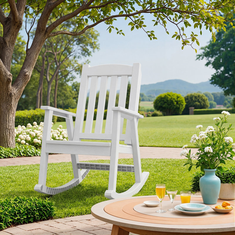 Chaise berçante d'extérieur en résine pour terrasse, patio et balcon, Blanc
