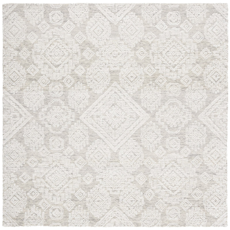 Metro Hand Tufted Indian Wool And Cotton With Latex Geometric Rug, Square 6'