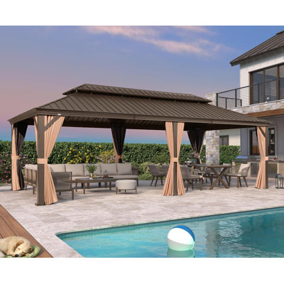 PURPLE LEAF 12' X 24' Outdoor Hardtop Gazebo Aluminum Gazebo With Galvanized Steel Double Roof