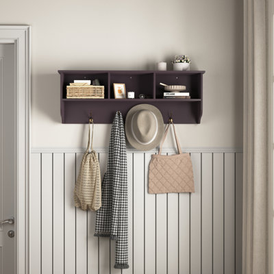 Entryway Wall Mounted Coat Rack With 4 Dual Hooks Living Room Wooden Storage Shelf by August Grove