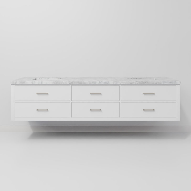 Ensemble de meuble-lavabo double 84 po, Blanc, Marbre de Carrare blanc