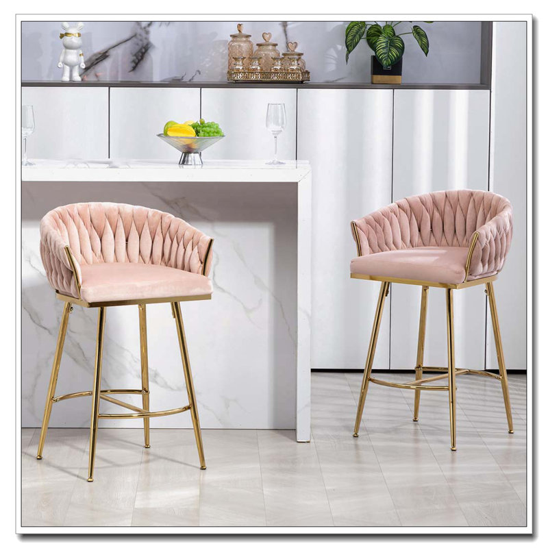 Tabourets de bar rembourrés en velours, Rose