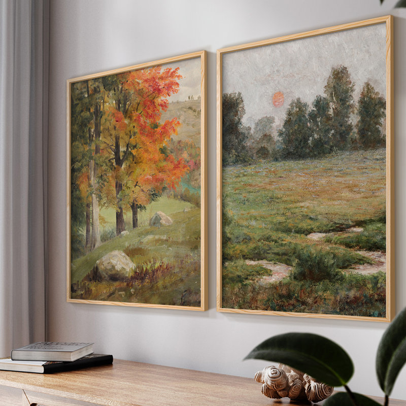 «Vintage Landscape XLVII», impression giclée sur cadre - ensemble de 2, Naturel, H 23 po x l 58 po