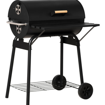 Barbecue portatif 30 po - Fumoir en acier au charbon avec tablette de rangement et roulettes pour barbecue pique-nique noir, extérieur