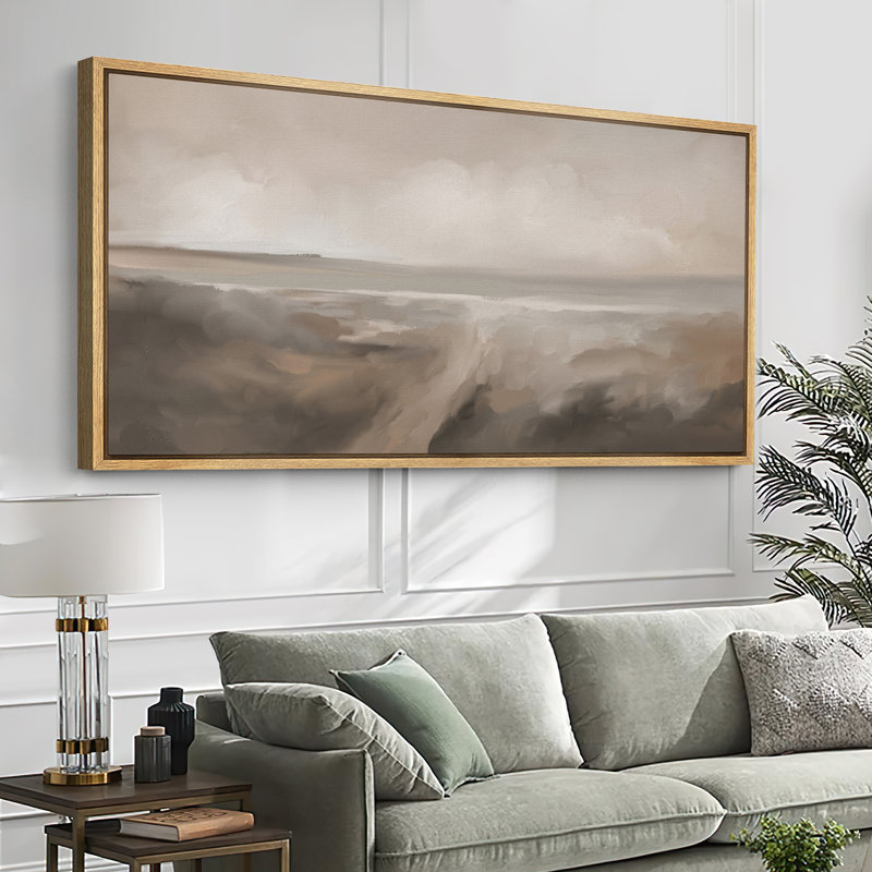 Green Tunes Brown Abstract Landscape Artwork, Muted Neutral Wall Pictures, Giclee Canvas Digital Print Extra Large Framed Wall Art