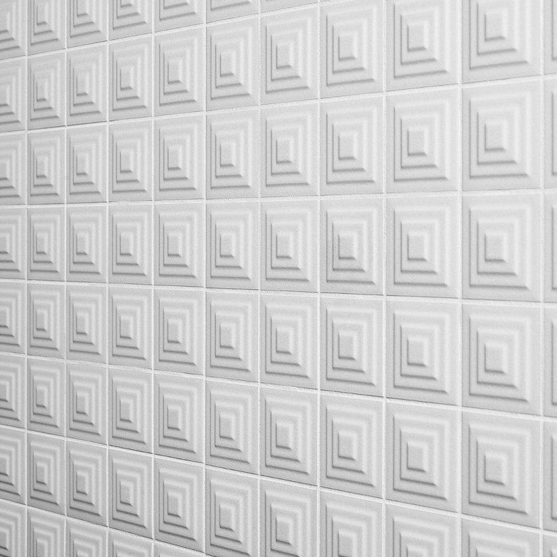 Kinzie 8x16 Pyramid 3D Matte Ceramic Tile, White