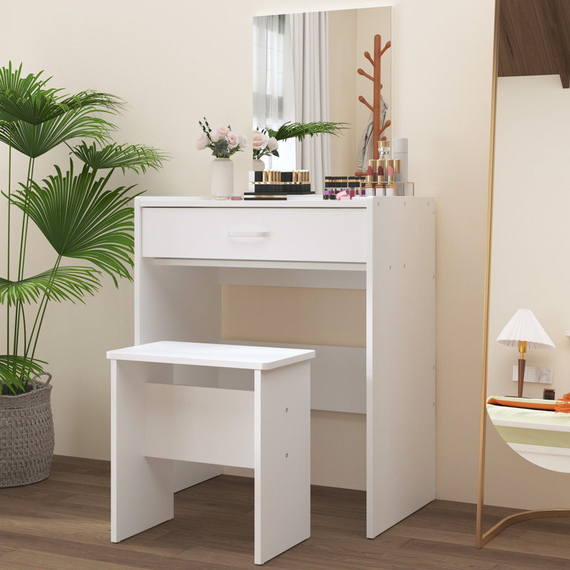 Vanity Table Set With Mirror And Stool