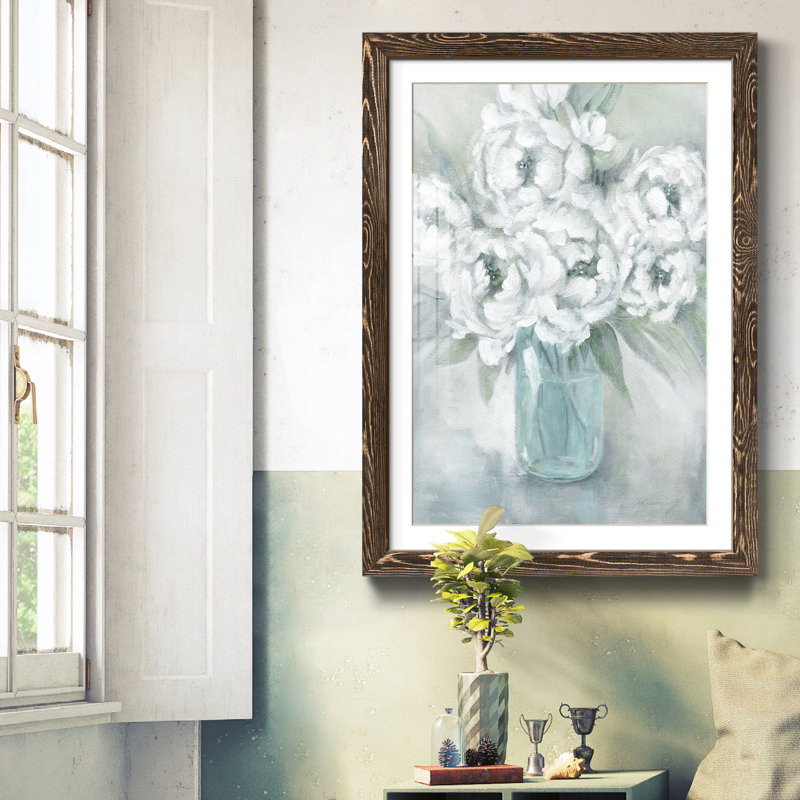 Peaceful Pe pivoines - Reproduction d'art sur papier encadrée, H 37,5 po x l 27,5 po x P 1,5 po, Papier, cadre noyer