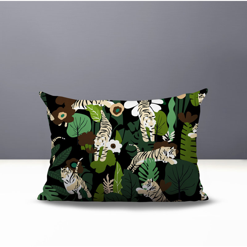 Tor Tiger Reversible Indoor/Outdoor Rectangle Pillow, Black, 20"H x 14"W
