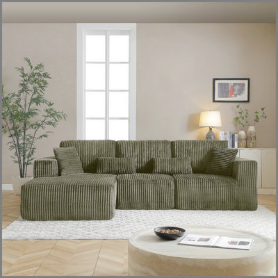 Canapé modulaire de 109 po, canapé modulaire Cloud avec assise profonde, canapé modulaire moderne en L avec méridienne, fauteuils rembourrés pour salon, sans assemblage, (VERT)