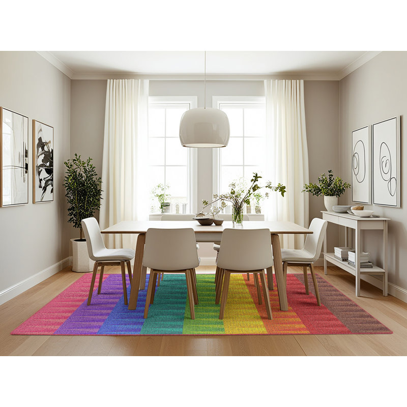 Tapis vert/jaune/orange à motifs, Rectangle 7 pi x 10 pi