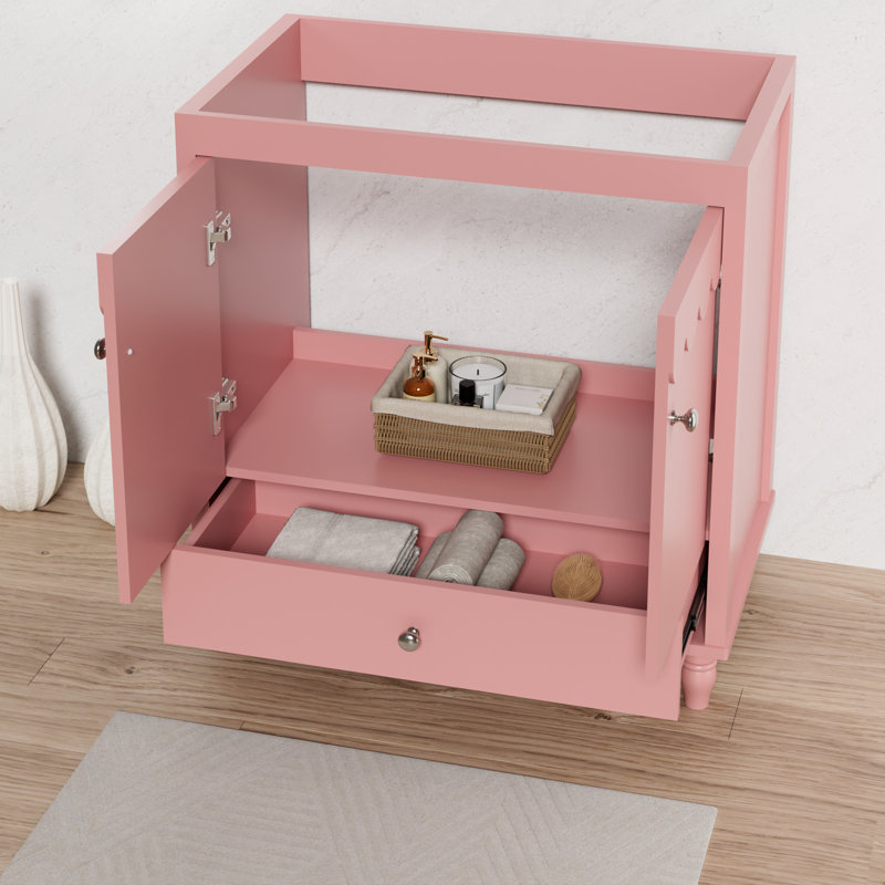 Base de meuble-lavabo autoportant 30 po seulement, lavabo non inclus, rebord ondulé décoratif, Rose