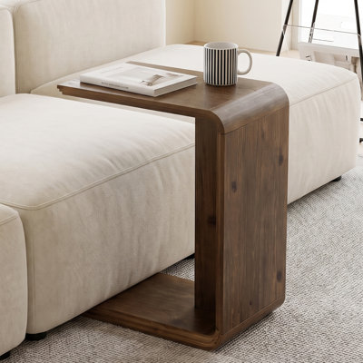 Table de bout en bois massif en forme de C, table d'appoint pour salon, chambre à coucher, petit espace, 2 pièces