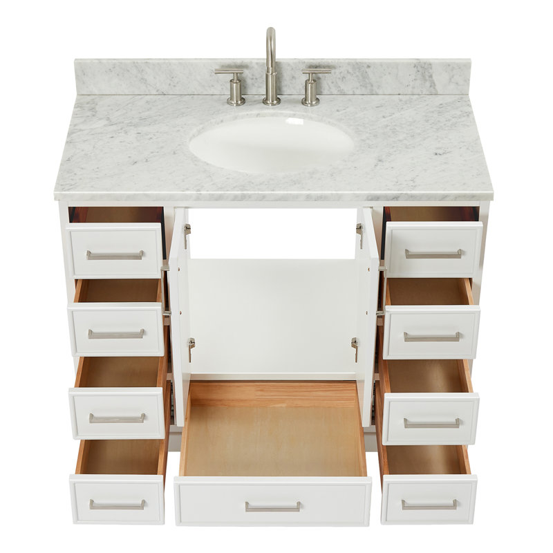 43'' Single Bathroom Vanity with Carrara Marble Top, White
