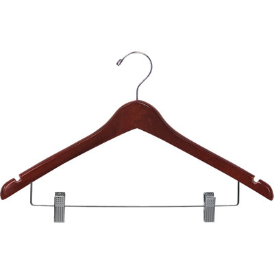 Cintre combiné en bois courbé avec pinces de coussin réglables pour robe / chandail / chandail